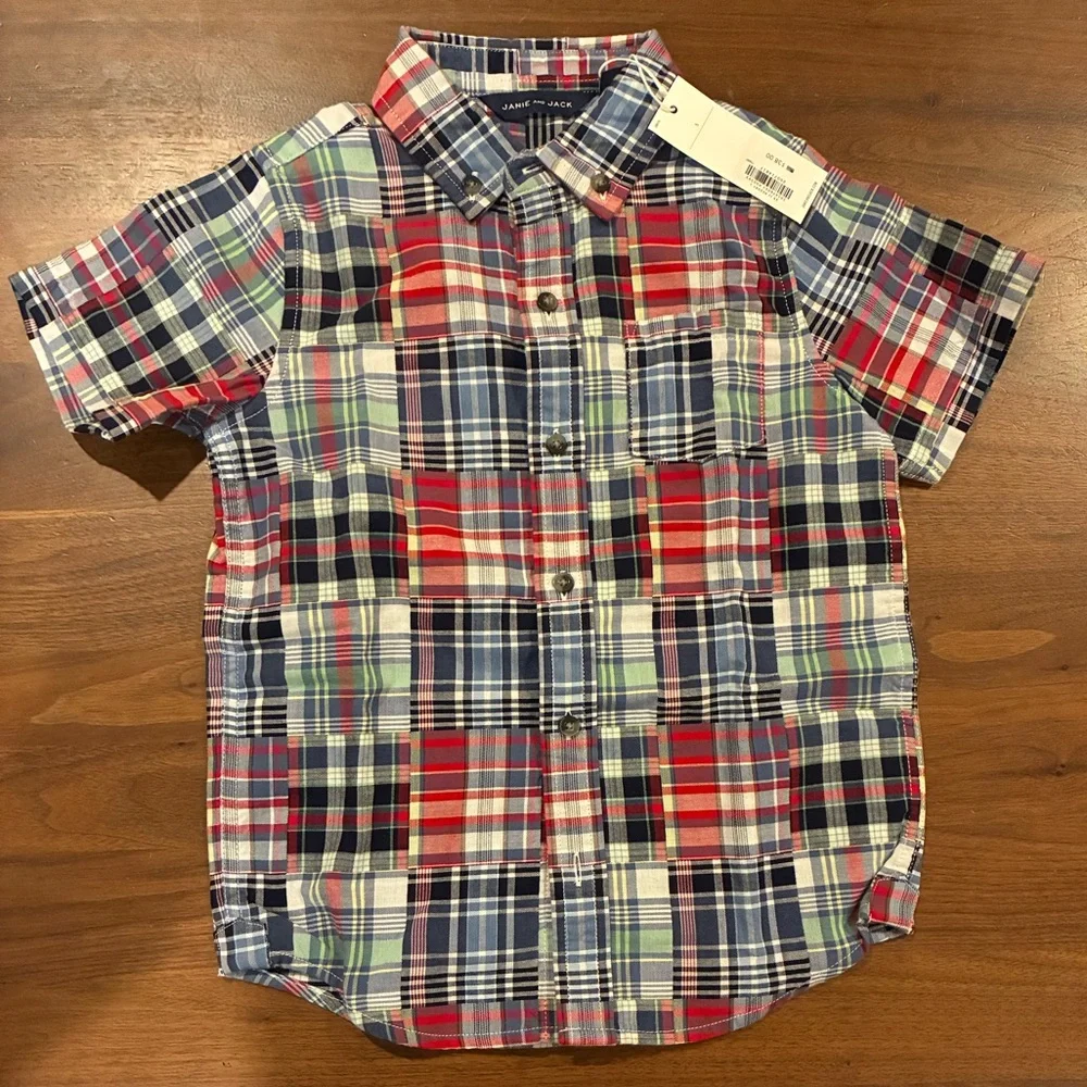 NWT- Janie and Jack Madras Plaid Patchwork  Shirt - Picture 2 of 4